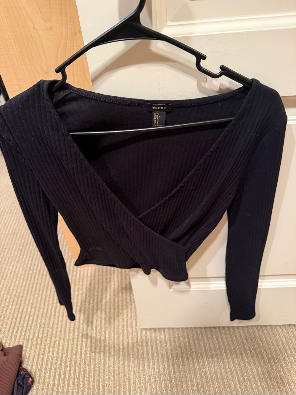 Forever 21 Black Ribbed Wrap Crop Top